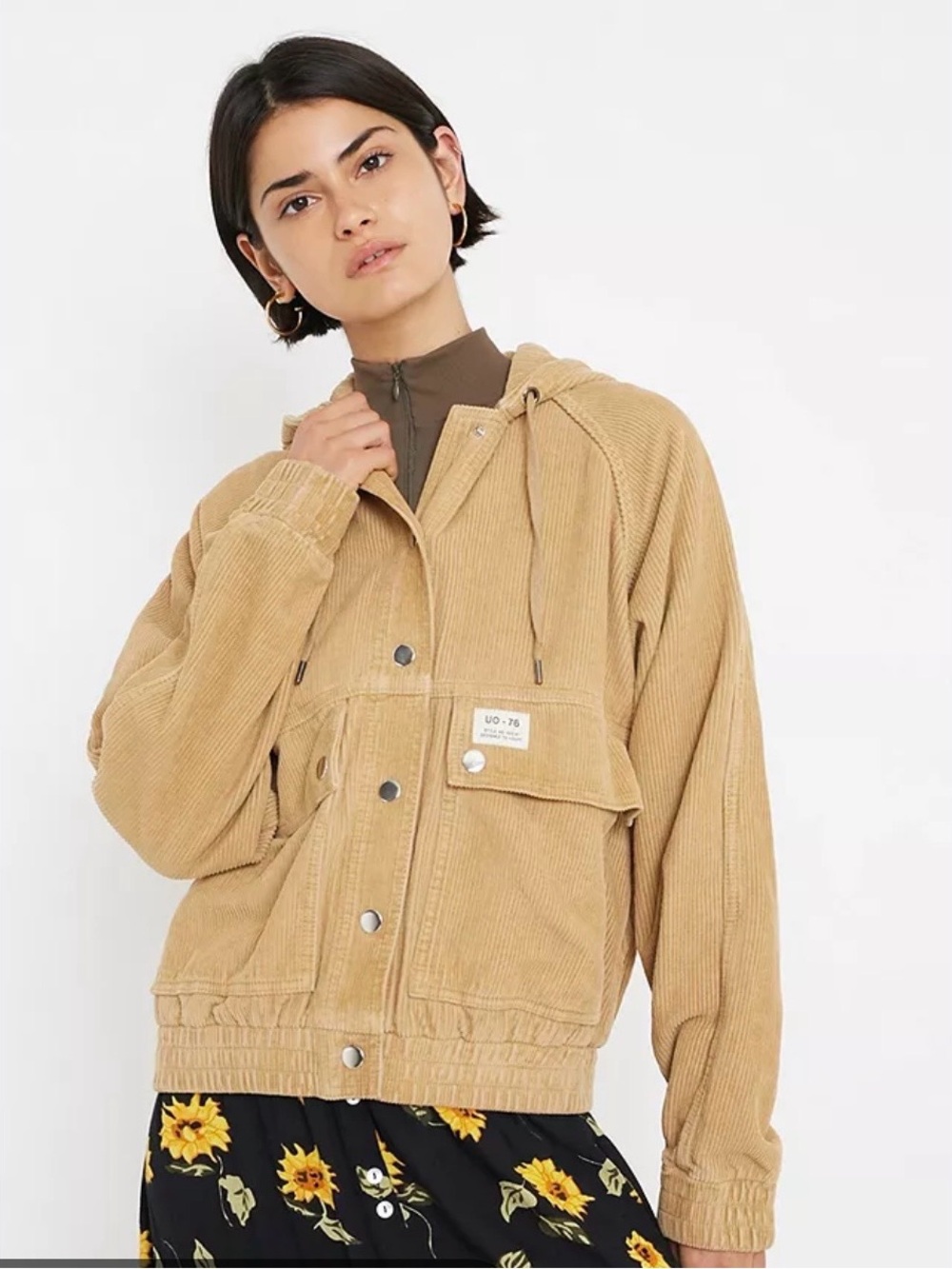 BDG Tan Corduroy Utility Hooded Jacket